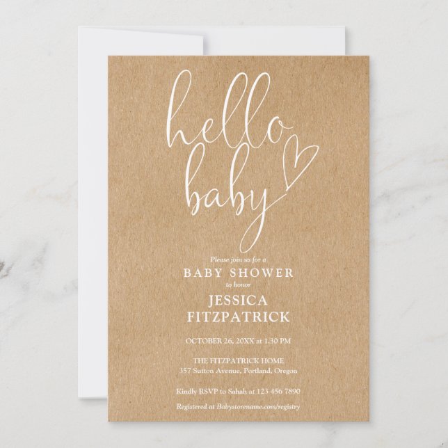 Hej Baby Script Boho Kraft Baby Shower Inbjudningar (Framsida)