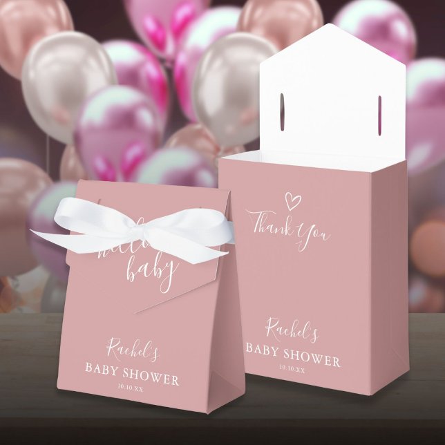 Hej Baby Shower Cute Heart Dusty Ro Rosa Girl Girl Presentaskar (Hello Baby Shower Cute Heart Dusty Rose Pink Girl Favor Boxes)