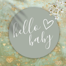 Hej Baby Shower Gender Neutral Boho Sage Grönt