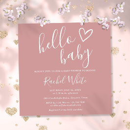 Hej Baby Shower Girl Dusty Ro Rosa Cute Heart Inbjudningar