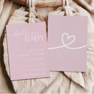 Hej Baby Shower Heart Baby Rosa Minimalist Inbjudningar