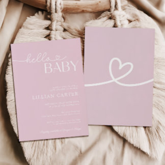 Hej Baby Shower Heart Baby Rosa Minimalist Inbjudningar