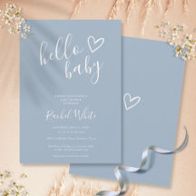 Hej Baby Shower Hjärta Dammig Blå Minimalistisk