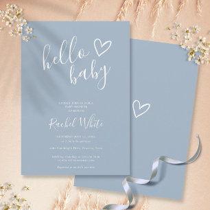 Hej Baby Shower Hjärta Dammig Blå Minimalistisk Inbjudningar