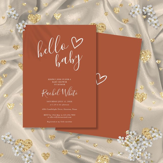 Hej Baby Shower Könsneutral Boho Hjärtan Inbjudningar (Hello Baby Shower Gender Neutral Boho Heart Invitation)