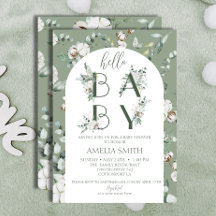 Hej Baby Shower Könsneutral Boho Sälggrön