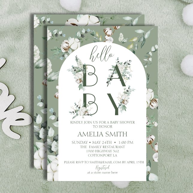 Hej Baby Shower Könsneutral Boho Sälggrön Inbjudningar (Skapare uppladdad)