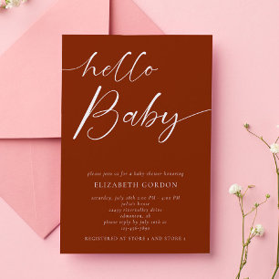 Hej Baby Shower Minimalist Copper Neutralt Boho Inbjudningar
