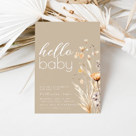 Hej Baby Shower Party bjudandemall Beige Inbjudningar