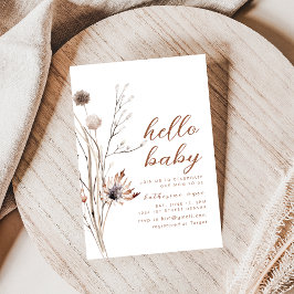 Hej Baby Shower Party Inbjudan Boho Wildblommor