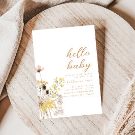 Hej Baby Shower Party Inbjudan Boho Wildblommor