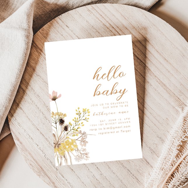 Hej Baby Shower Party Inbjudan Boho Wildblommor (Skapare uppladdad)