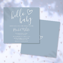 Hej Baby Shower Pojke Dusty Blue Cute Heart Inbjudningar