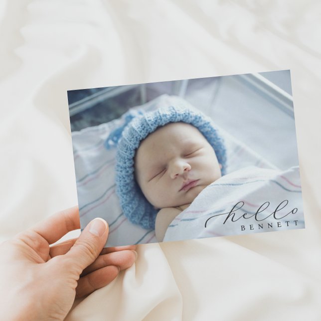 Hej Baby Simple Script Photo Birth Notice Meddelande (Skapare uppladdad)