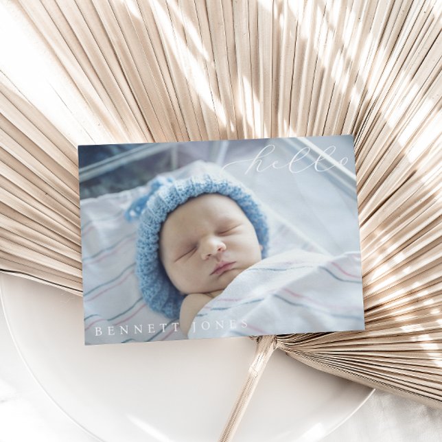 Hej Baby Simple Script Photo Birth Notice Meddelande (Skapare uppladdad)