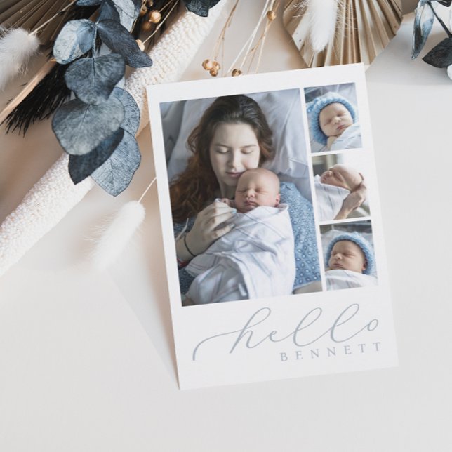 Hej Baby Simple Script Photo Collage Birth Meddelande (Skapare uppladdad)