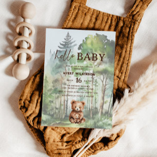 Hej Baby Skogs Björn Bebis Shower Inbjudningar