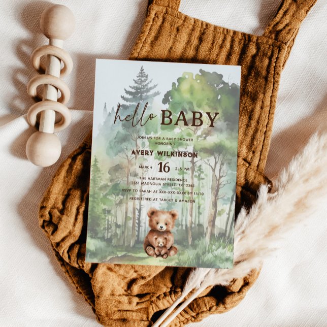Hej Baby Skogs Björn Bebis Shower Inbjudningar (Skapare uppladdad)
