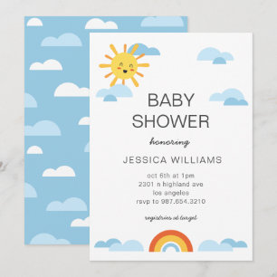 Hej Baby Sol Clouds Rainbow Baby Shower Inbjudan