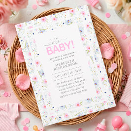 Hej Baby Söt Blommig Rosa Blå Tjej Bebis Bebisdopp Inbjudningar