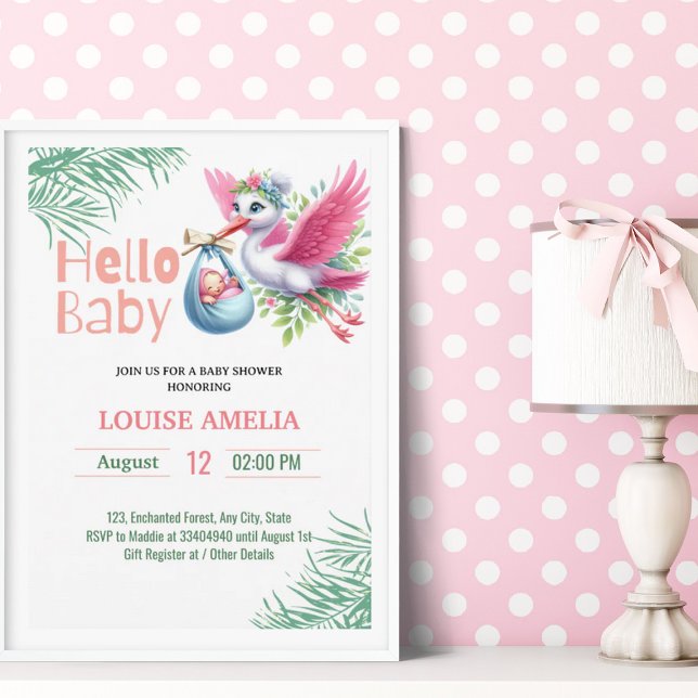 Hej Baby Stork Delivery Girl Baby Shower Inbjudningar (Skapare uppladdad)