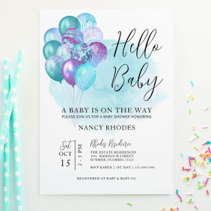 Hej Baby Teal Lila Baby Shower Inbjudningar
