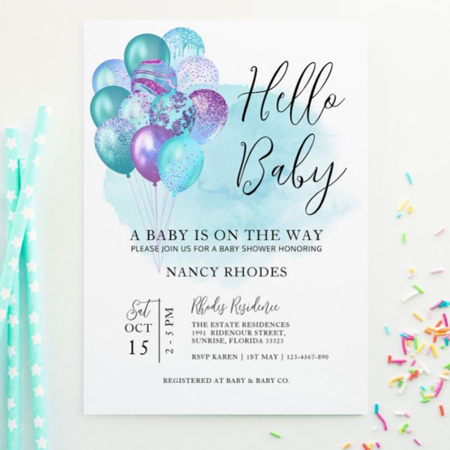 Hej Baby Teal Lila Baby Shower Inbjudningar (Skapare uppladdad)