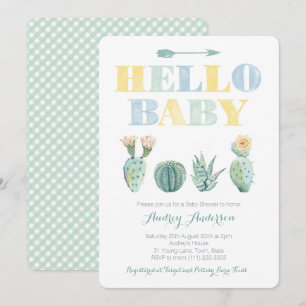 Hej Baby Team Grönt Genderless Cacti Baby Shower Inbjudningar