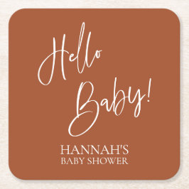 Hej Baby Terracotta Earthy Boho Babydusch Underlägg Papper Kvadrat