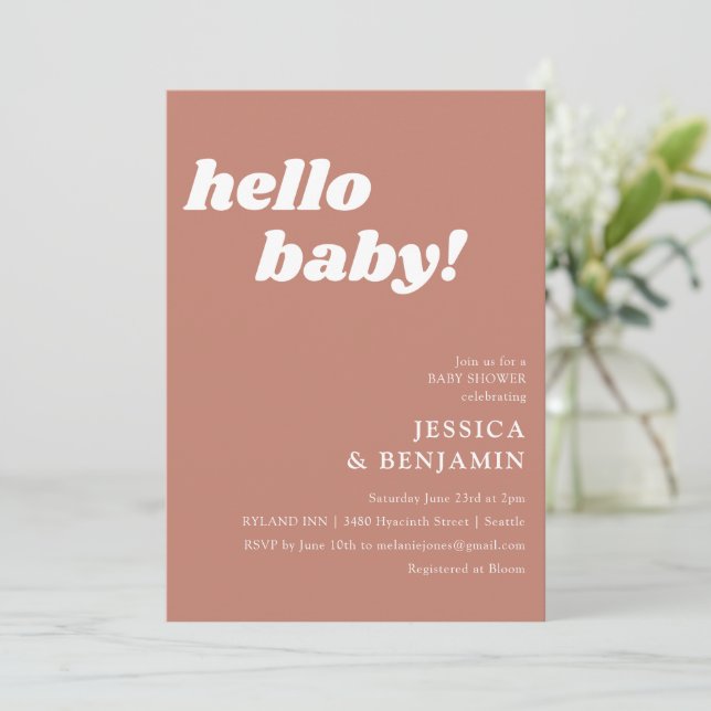 Hej Baby Terrakotta Retro Djärv Babyfirande Inbjudningar (Stående Fram)