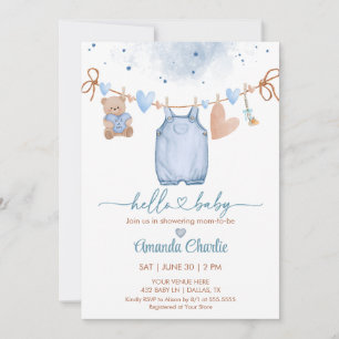Hej Baby valentins dag Blue Boy-dusch Inbjudningar