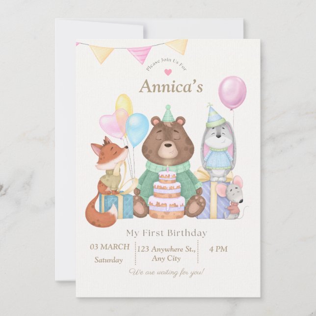 Hej Baby | Välkomsthälsa till Cute Animal Thned Ba Inbjudningar (Framsida)