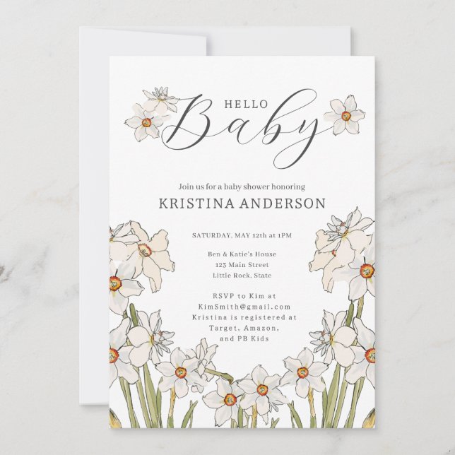 Hej Baby Vår blommor Baby Shower Inbjudningar (Framsida)