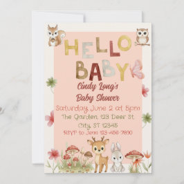 Hej Baby vattenfärgsdammdusch för skogsdjur Inbjudningar