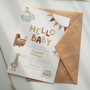 Hej Baby Watercolor Clothes & Leksak Baby Shower Inbjudningar