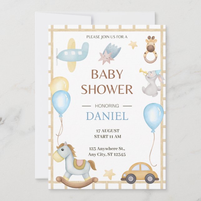 Hej Baby | Whimsical Leksak Baby Shower-inbjudan Inbjudningar (Framsida)