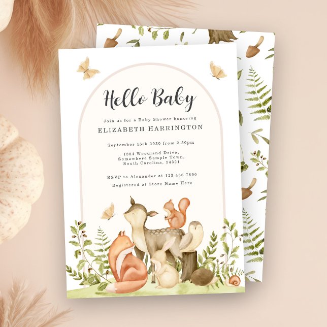 Hej Baby Woodland Animals Baby Shower-inbjudan Inbjudningar (Skapare uppladdad)