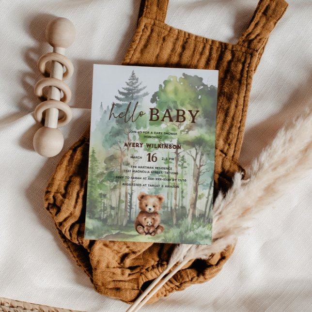 Hej Baby Woodland Bear Baby Shower Inbjudningar (Skapare uppladdad)
