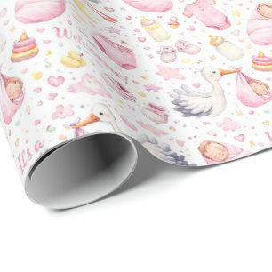 Hej Babyflicka – Vattenfärg Mönsterdesign Presentpapper