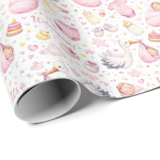Hej Babyflicka – Vattenfärg Mönsterdesign Presentpapper
