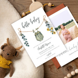Hej Barnkläder & Flowers Boho Boy Shower Inbjudningar