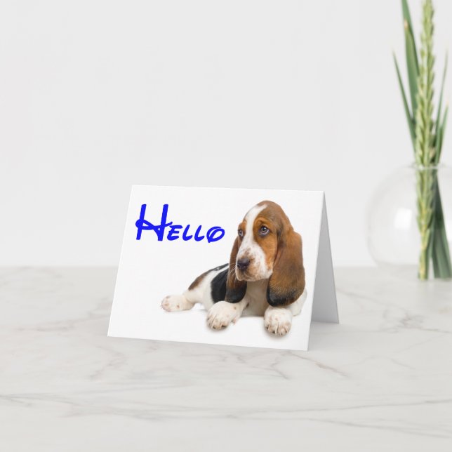 Hej Basset Hound Puppy Hund Note Card Kort (Framsida)