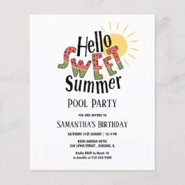 Hej Bday-inbjudan till sommarbudget Bassäng Party