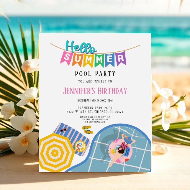 Hej Bday-inbjudan till sommarbudget Bassäng Party (Skapare uppladdad)