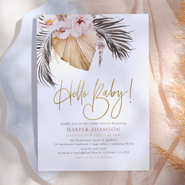 Hej Bebis | Boho Pampasgräs & Tropisk Palm Inbjudningar (Skapare uppladdad)