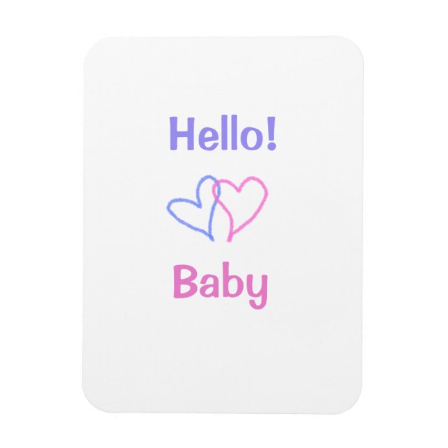 Hej bebis rosa lila hjärta namn vattenfärg boho magnet (Vertikal)