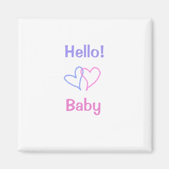 Hej bebis rosa lila hjärta namn vattenfärg boho magnet (Framsidan)