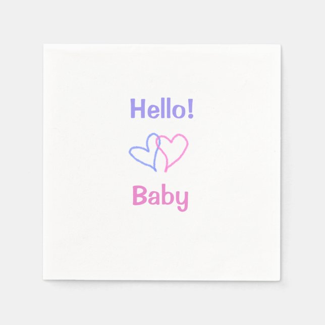 Hej bebis rosa lila hjärta namn vattenfärg boho pappersservett (Framsidan)