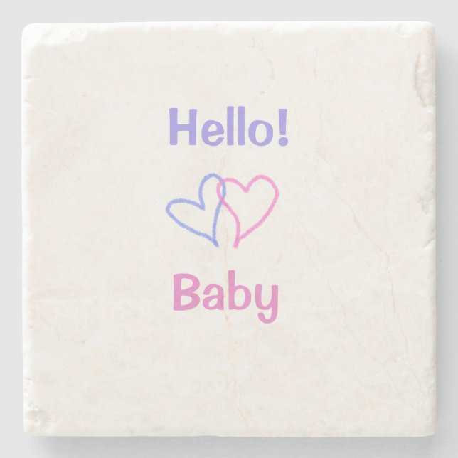 Hej bebis rosa lila hjärta vattenfärg boho stenunderlägg (Framsidan)