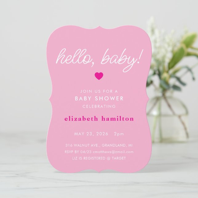 hej bebis! Rosa, Vit Bebis Shower Inbjudan (Stående Fram)